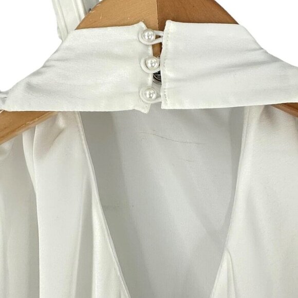 Show Me Your Mumu Jasmine White Satin Halter Maxi Dress Size Medium - Picture 8 of 11